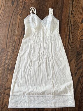 Vintage Lace Satin Slip Dress Ivory Fairy Coquette Romantic Lingerie Bride 34/24